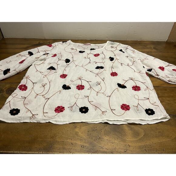 Parami Design Floral Embroidered Blouse 3/4 Sleeve Blouse Peasant Top Cottage 3X - Picture 4 of 10